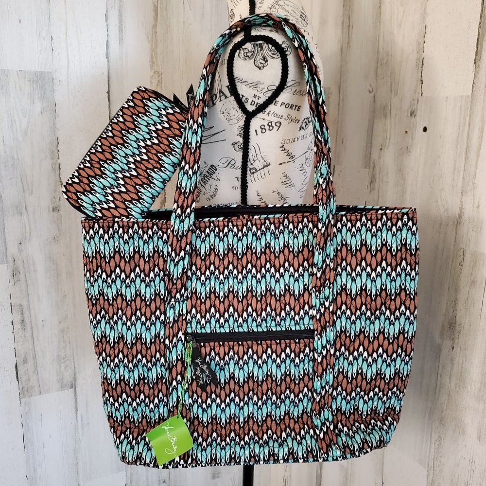 NWT VERA BRADLEY SIERRA STREAM RFID OVERSIZED TOTE and WALLET SET